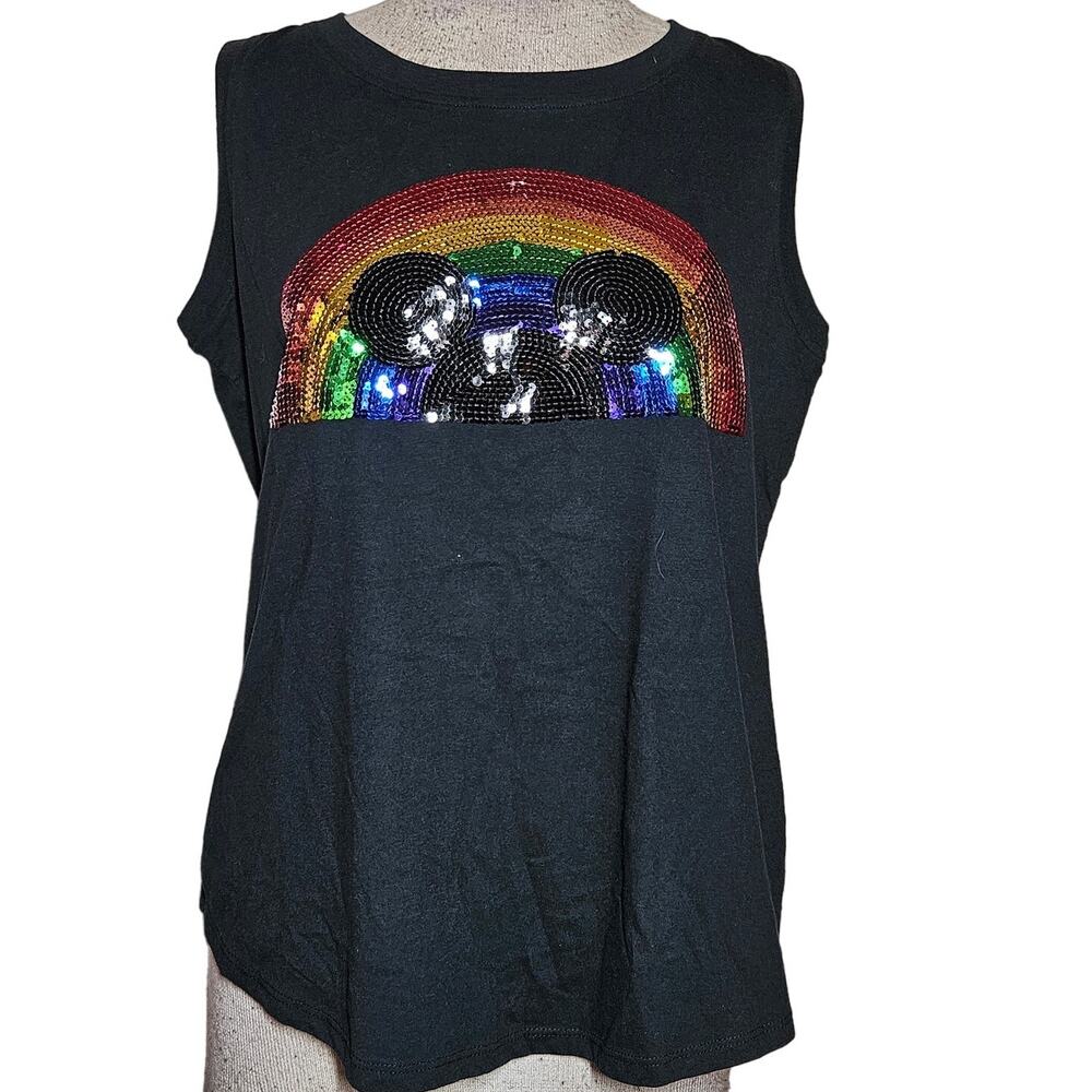 Black Rainbow Sequined Mickey Disney Top Size Medium